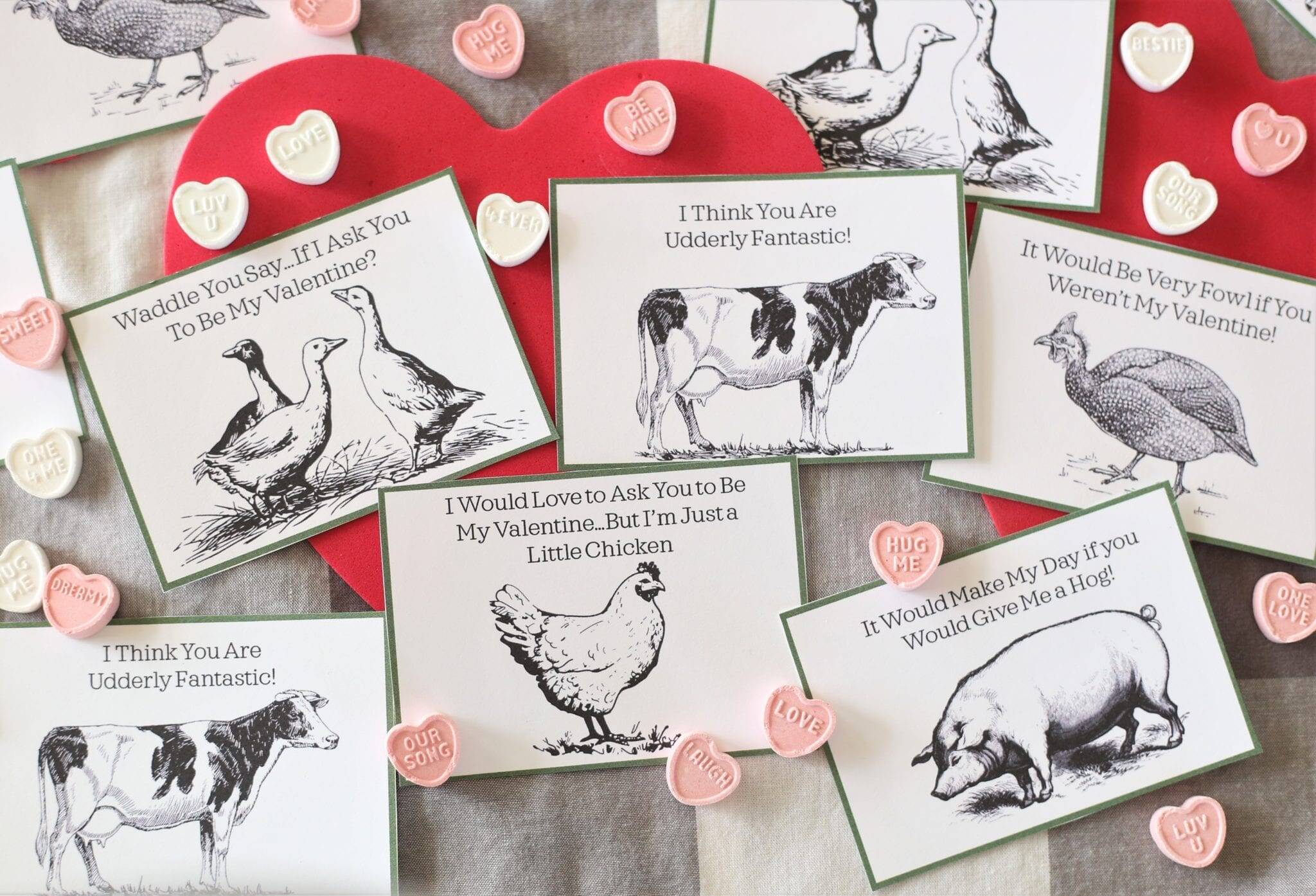 Cheesy Farm Valentines–Free Printable Valentine Puns