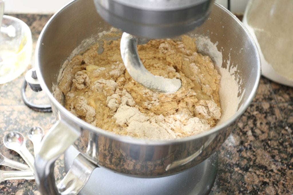 Mixing dough for honey butter yeast rolls