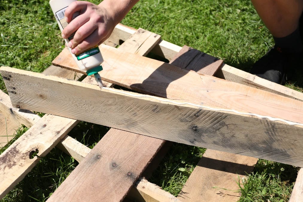 gluing the pallet wood succulent planter