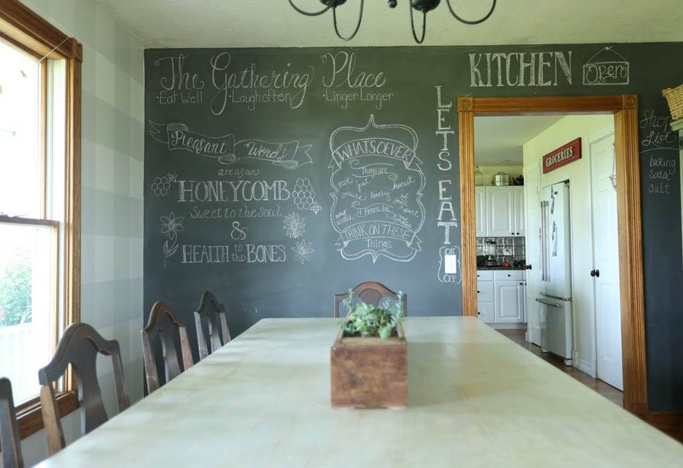 dining room with chalkboard wall