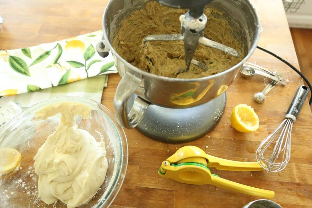 mixing zucchini cake