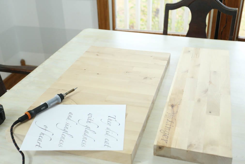 setting up to wood burn on a charcuterie board