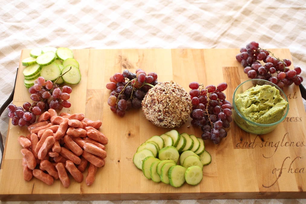 setting up a charcuterie tray