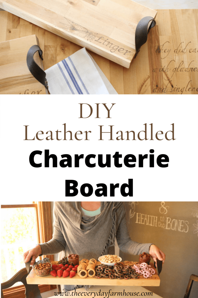 Black Walnut Charcuterie Board with Handle & Leather Hanging Strap