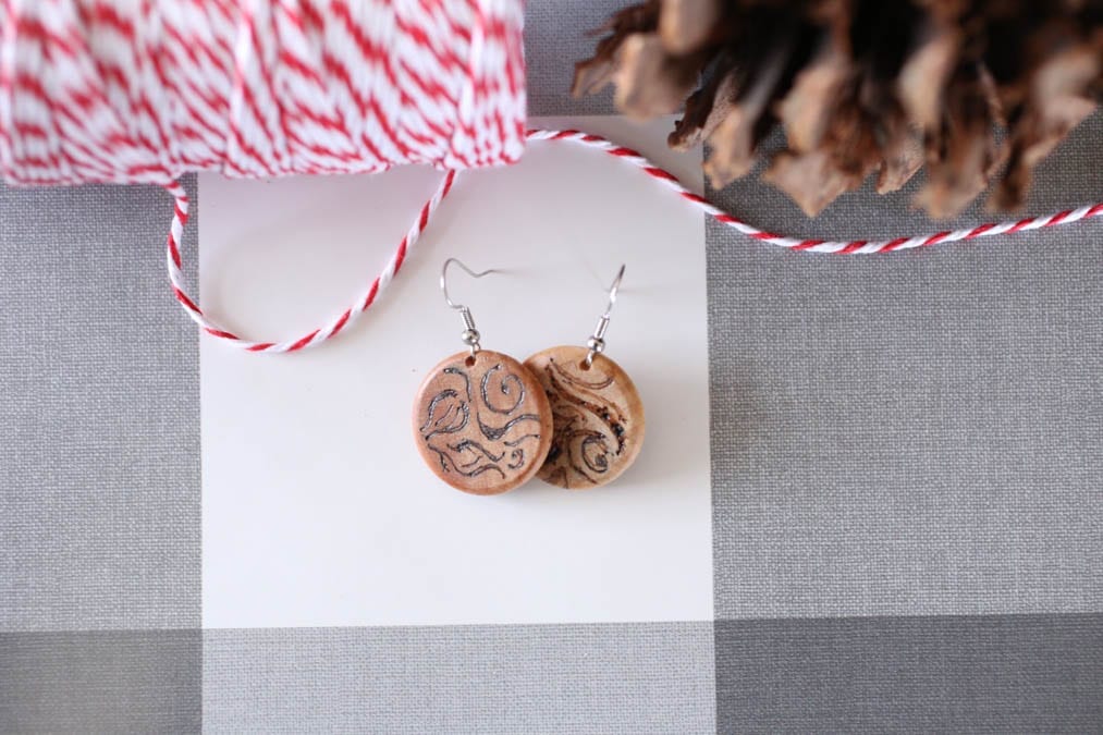 wood burned earrings gift