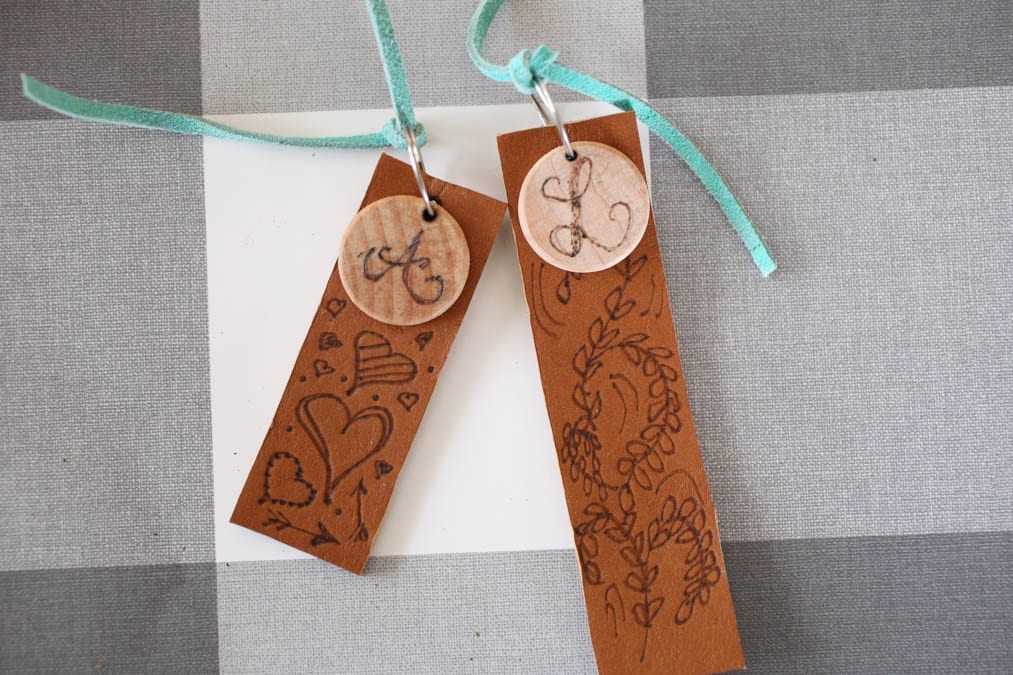 wood burned bacpack tags