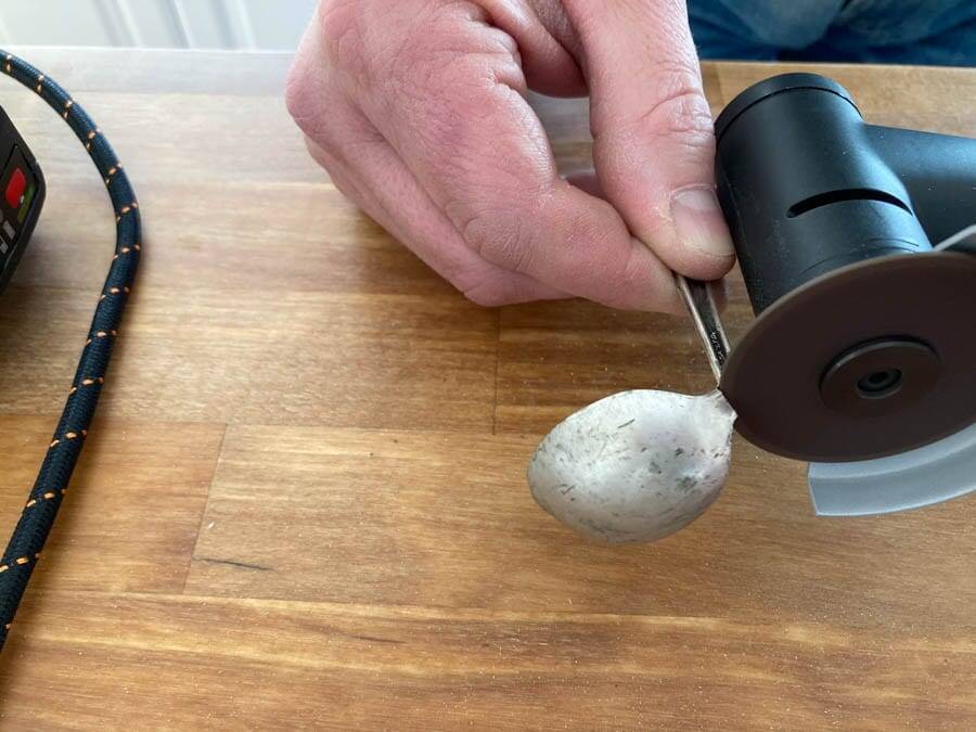 Cutting a sterling spoon