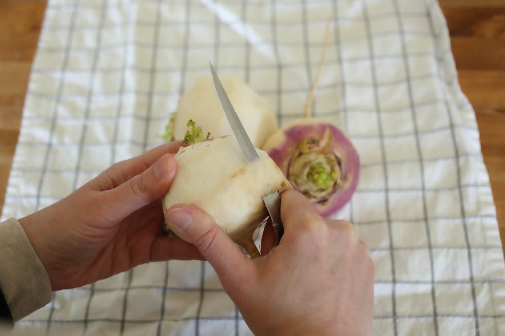 peeling turnips