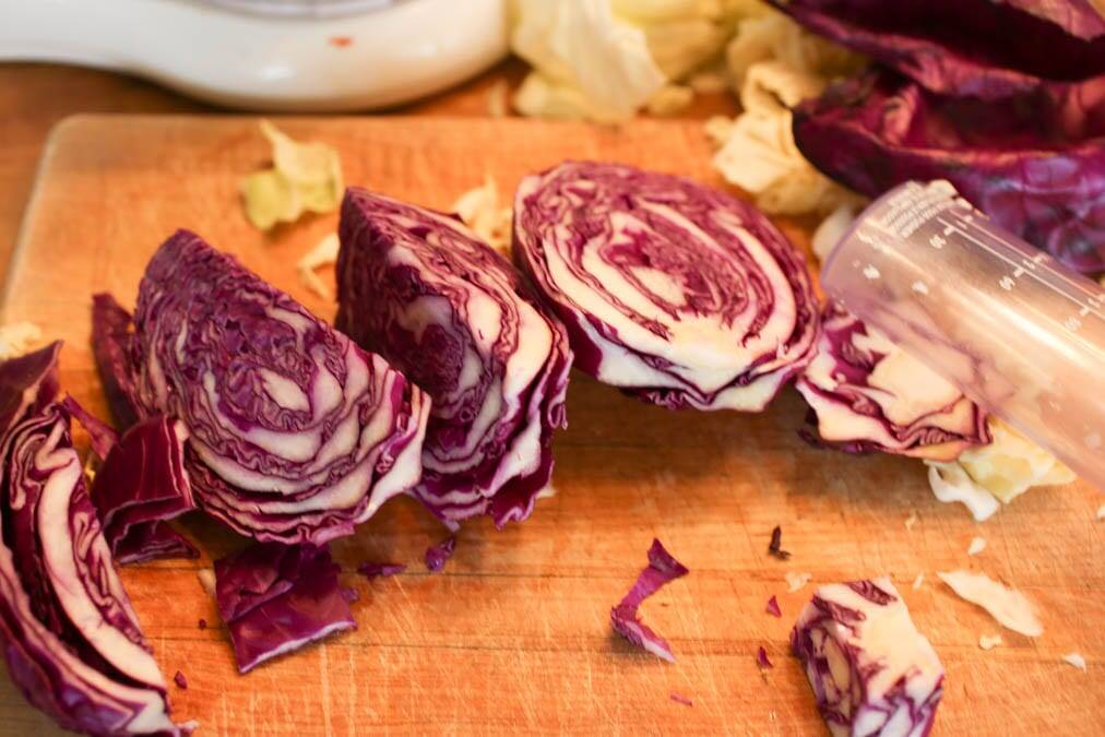 cut up red cabbage
