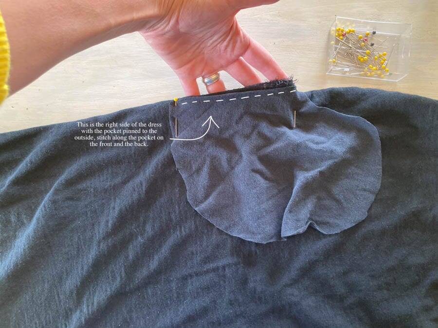 stitching a pocket in a dress