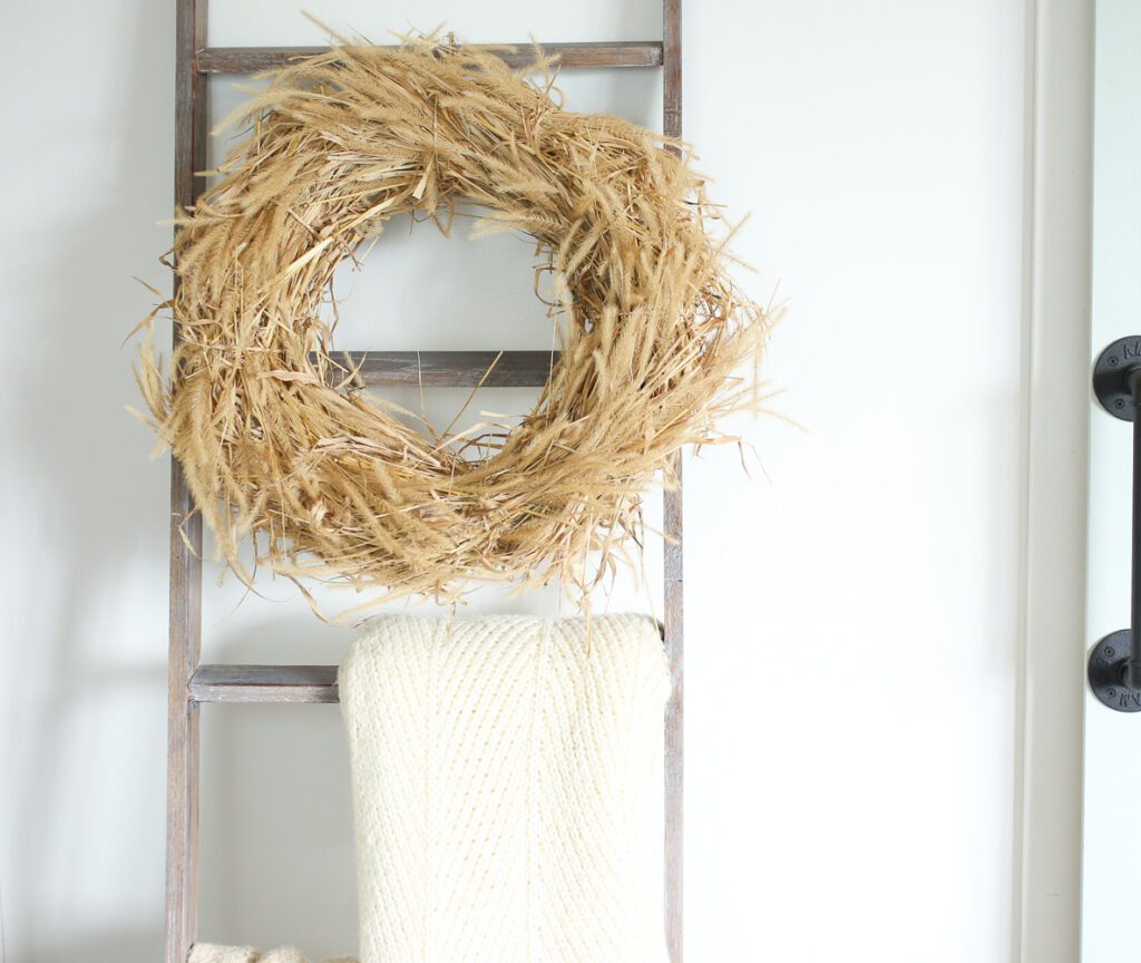 Natural fall wreath blanket ladder