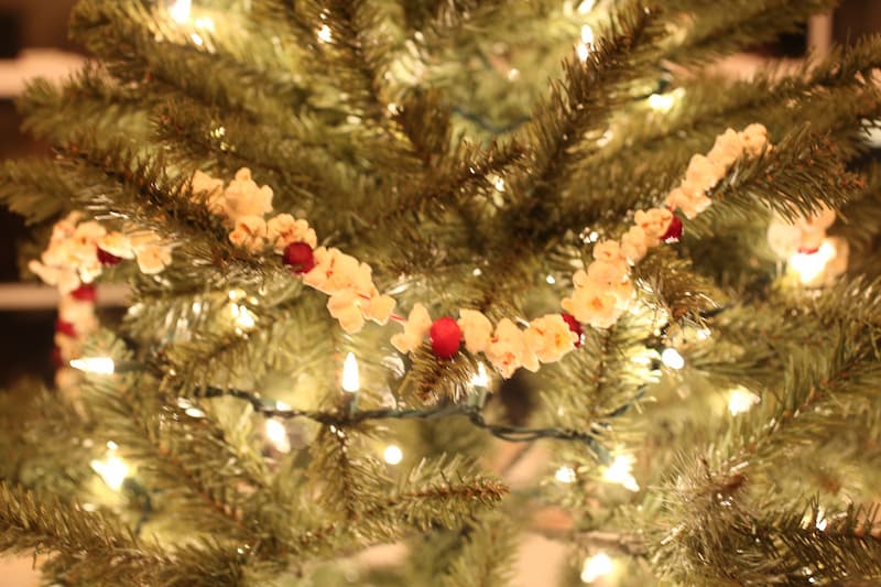 My kids loved making this cranberry and popcorn garland, they are so proud of their homemade decorations too!  Although this seems very straightforward, here are a few tips.