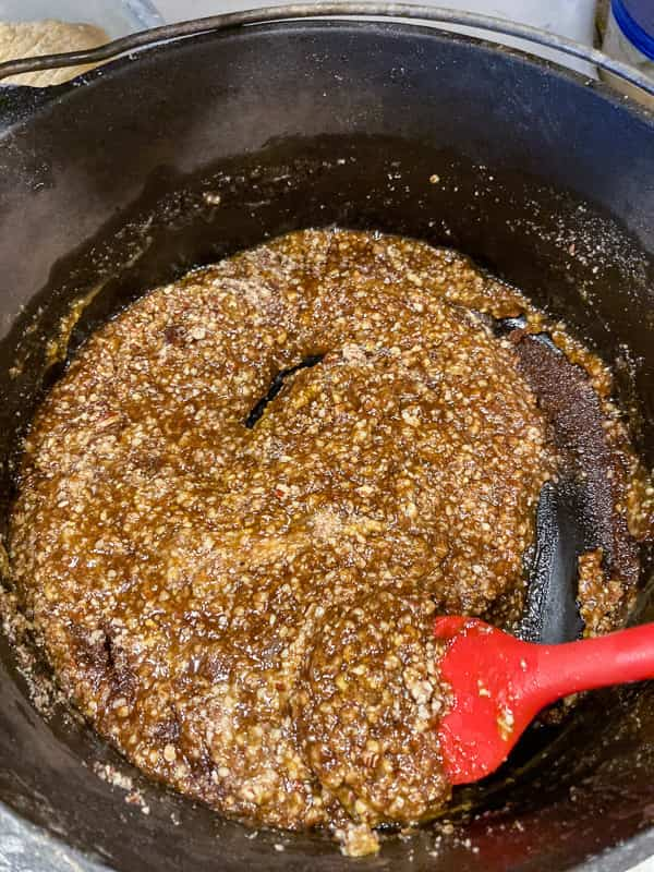 Making Povitica bread. Melt the butter, sugars, and other ingredients in a medium saucepan on the stovetop.  