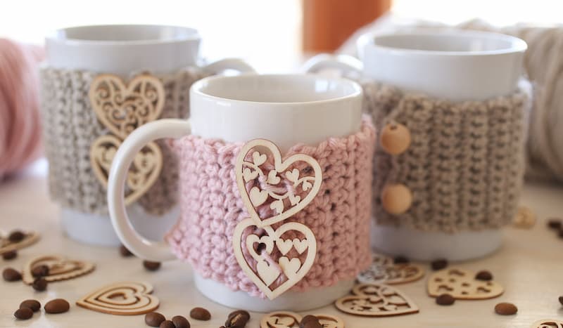 A crochet mug cozy is a quick crochet project that you can make in an hour or so.  Perfect for a teacher or friend gift.  