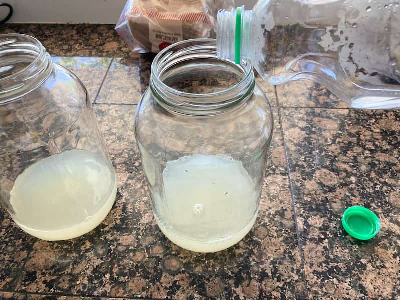This is the fun part where you can flavor the kefir water.  We prefer to flavor it with lemonade but you can use any juice or fresh fruit.  This step will also make it slightly effervescent. 
