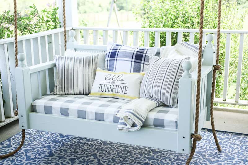 These Daybed Porch Swing plans will have you building your own bed porch swing over a weekend.  Even a beginner can create this daybed swing with a complete cut list, tools, and materials needed!
