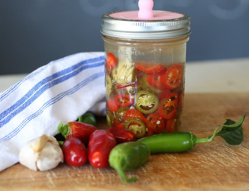 Fermented Jalapenos are tangy and delicious just like pickled jalapenos but with the added benefits of Lacto-fermentation!  Spice up your sandwiches or nachos with these zesty jalapenos!