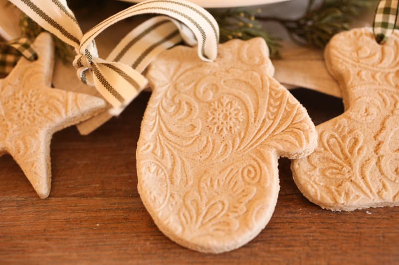 embossed mitten salt dough ornament