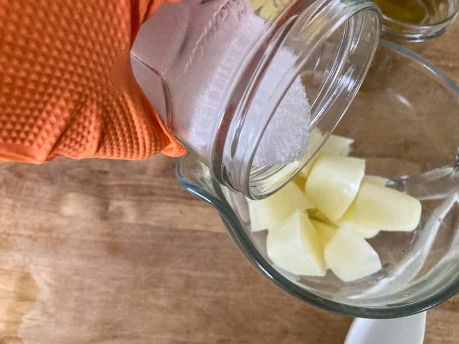 pour lye onto frozen milk