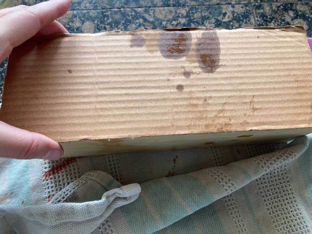 covering the soap with a piece of cardboard.
