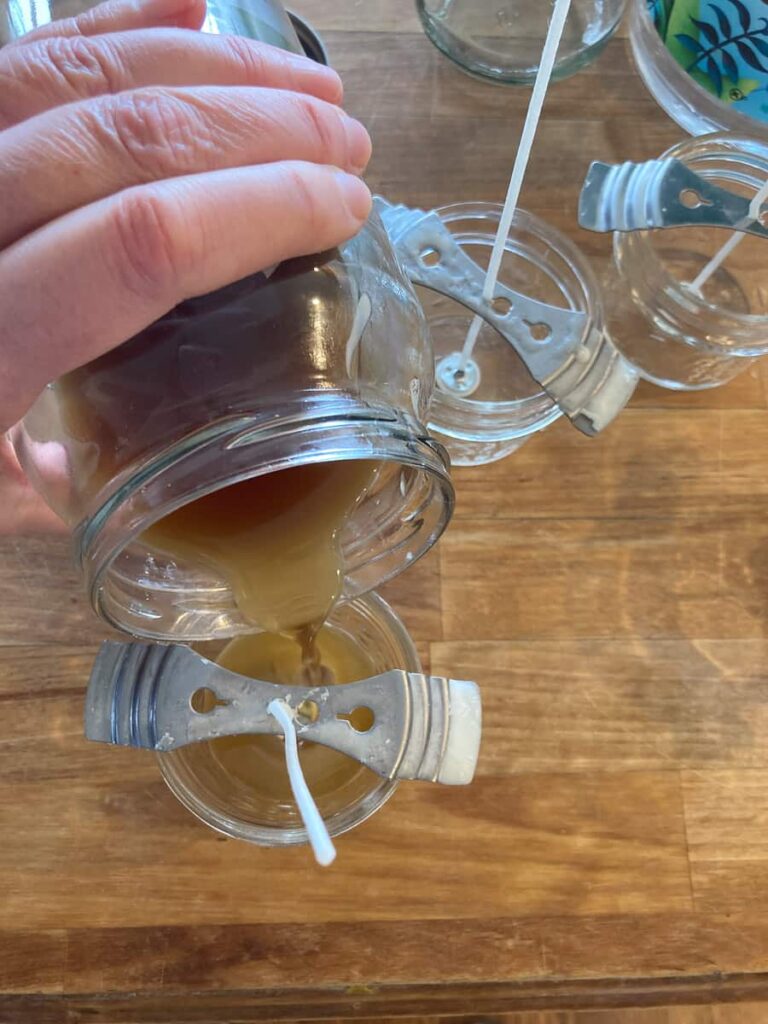 pouring beeswax for a candle
